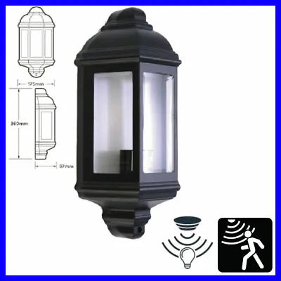 £33.95 • Buy Half Lantern Wall Light Outdoor Clear Glass Segments PIR Motion Dusk Dawn Sensor