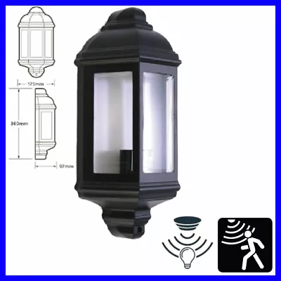 Half Lantern Wall Light Outdoor Clear Glass Segments PIR Motion Dusk Dawn Sensor • £20.95