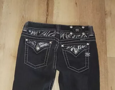 Miss Me JP5351B4 Boot  Womens Jeans Size 30 Black Bling Cowgirl 34 In Inseam • $25