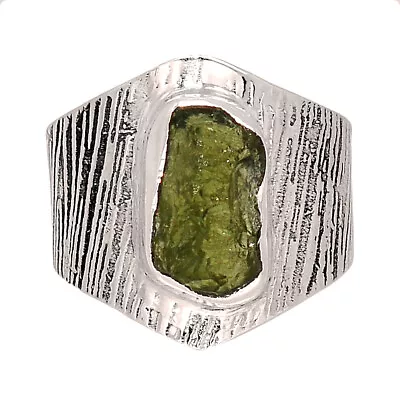 Natural Genuine Czech Moldavite 925 Sterling Silver Ring XS56 S.8 CR41921 • $18.99