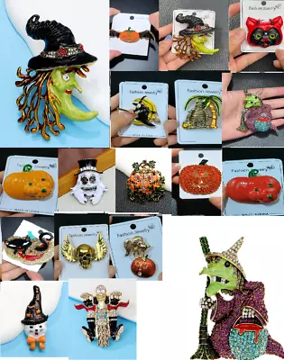 $4.20 • Buy Halloween Brooch Pins Vintage Crystal Rhinestone Jewelry Gift For Women Men Kids