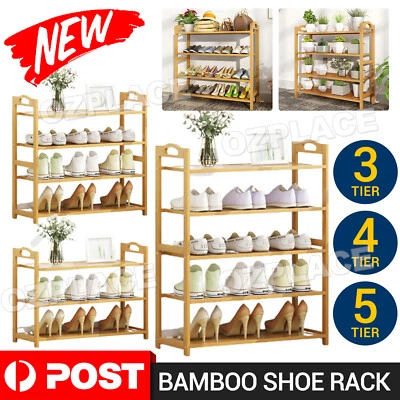 $23.75 • Buy Storage Organizer 3-5 Tiers Layers Bamboo Shoe Rack Wooden Shelf Stand Shelves