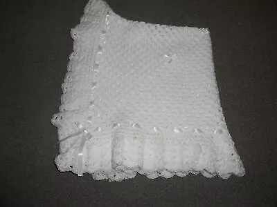 White 40 Inches Hand Crochet Photo Prop New Babyreborn Blanket / Shawl • £24.95