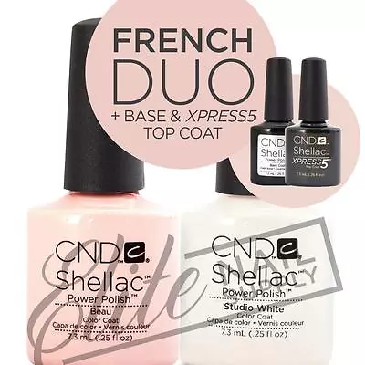 CND SHELLAC 7.3ml - French Duo + Base + XPRESS5 Top + FREE Remover Wraps 10ct • $95.95