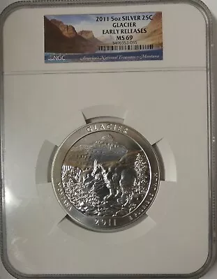 2011 Glacier 5 Oz Ngc Ms69 Early Releases Silver Coin Blue Label • $319