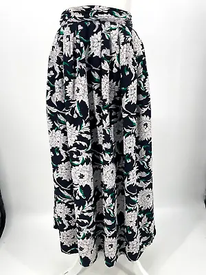 VTG Private Agenda Women's 6 Maxi Skirt 100% Silk Pleat Navy Green White Pockets • $33