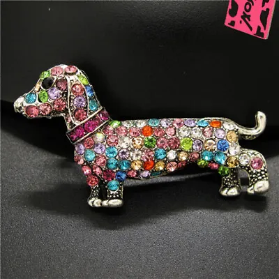 £3.85 • Buy Colorful Crystal Lovely Dachshund Dog Rhinestone Betsey Johnson Woman Brooch Pin