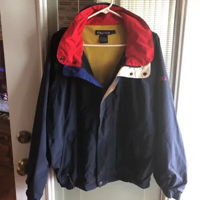Nautica Mens Windbreaker Jacket Blue Red Mesh Lined Collared Zip Pockets L • $21.99