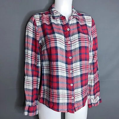 Miami Womens Top Shirt Small Red Plaid Long Sleeve Lightweight Rayon Flannel • $10.48
