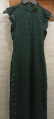 Women's Zara Guipure Lace Dark Green Dress Size XS With Strappy Slip Lining • $9.96