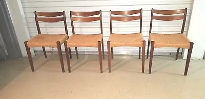 Vintage Set Of 4 Cord Dining Chairs From Denmark Mogens Kold Arne Hovmand-Olsen • $1444