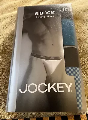 Jockey Elance XL String Bikini NOS-2 Pair-men's-blue Blue Check • $18