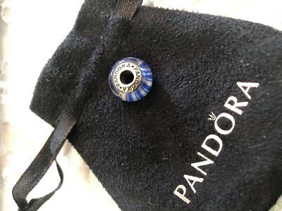$25 • Buy Pandora White Blue Candy Stripe Murano Glass Sterling Silver Charm S925 Ale