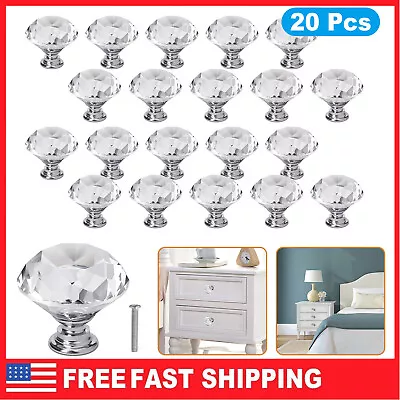 20 PCS Drawer Pulls Handles Diamond Clear Crystal Dresser Knobs Cabinet Door US • $15.75