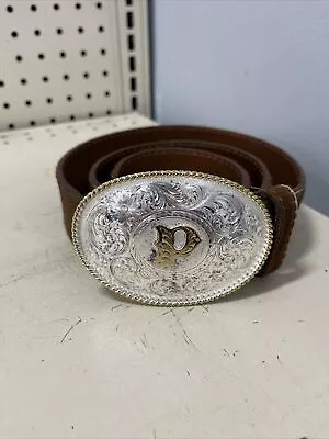 Montana Silversmiths Belt Buckle Letter P Silver Plated Hand Made Real Fur Belt • $49