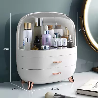 Makeup Storage Box Skincare Organiser Cosmetic Display Case With Dust Free Cover • £16.99