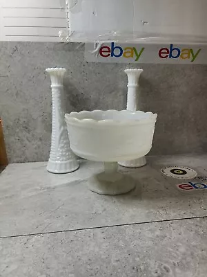 E.O. Brody Co 3 Pc Milk Glass Compote/Candy Dish Fruit Bowl Cleveland  • $14