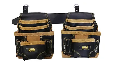 13 Pocket Top Grain Leather Framer Carpenter Fastener Tool Bag Belt Tool Rig Set • $57.86