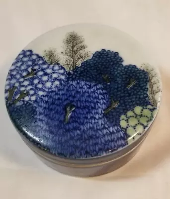 Vintage 1980 Blue Flower Trinket Box Takahashi San Francisco Porcelain Asian • $14.99