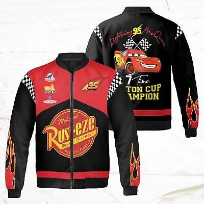 Vintage Lightning Mcqueen 95 Disney Fleece Bomber Jacket Rust-Eze Cars Piston • $82.99