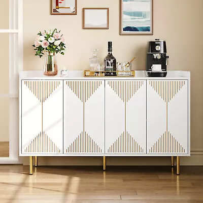 Modern Wood Coffee Bar Cabinet Sideboard Buffet White Console Table With 4 Door • $140.99