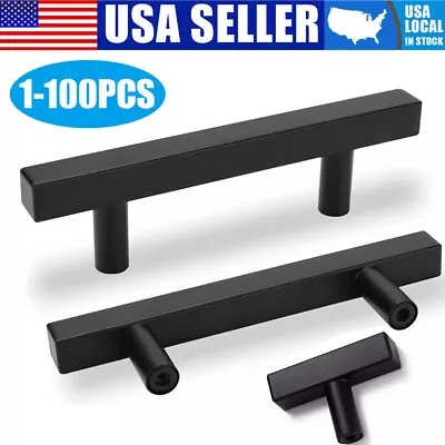 $9.15 • Buy 2 -10  Black Kitchen Cabinet Pulls Stainless Steel Drawer T Bar Knob Handles Lot