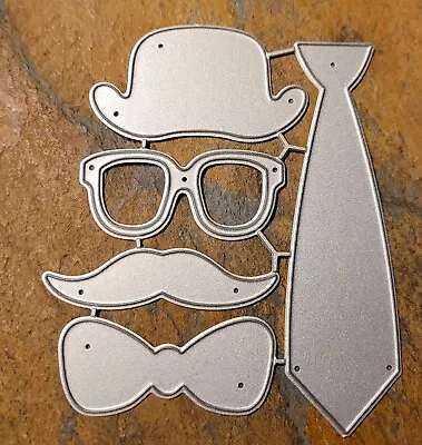 Hat Tie Bow Tie Glasses & Mustache Metal Cutting Die Card Making Scrapbook   • $12
