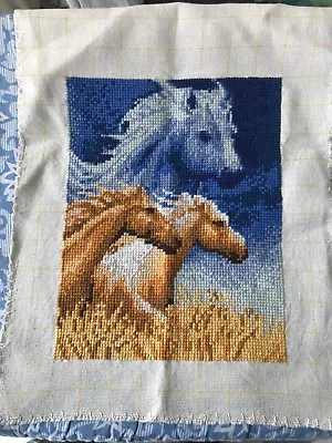 Cross Stitched Horses Finished Project For Wall Decor Free Delivery • £25