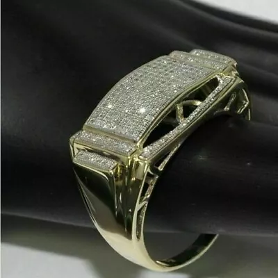 Men's 3Ct Simulated Diamond Engagement Fancy Band Ring 14K Yellow Gold Plated • $99