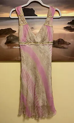 VTG Alexia Admor Y2K Silk Beige Pink Sheer Overlay Fairy Sleeveless Dress XS • $20