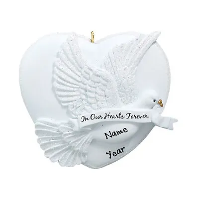 PERSONALIZED White Heart With Dove - Memorial Christmas Ornament Keepsake  • $19.95