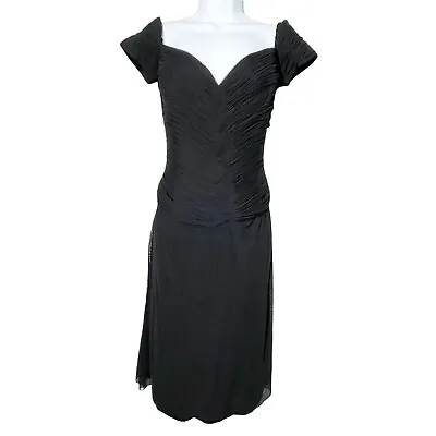 VICKY TIEL COUTURE Vintage 80's Ruched Mesh Cocktail Dress Sweetheart Neckline  • $100