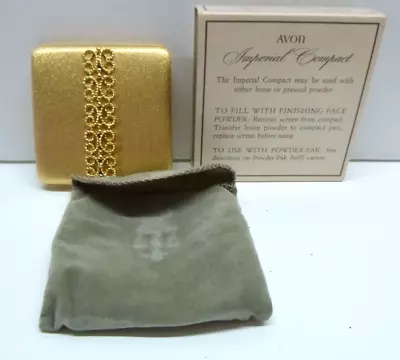 Vintage AVON IMPERIAL BRUSHED GOLD COMPACT With Case And Box NEVER USED • $14.99