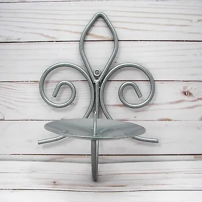 Fleur De Lis Metal Candle Holder Wall Sconce Brushed Silver Tone French Saints • £14.41