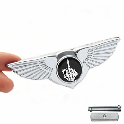 Chrome Black Wing Badge Middle Finger Skull Car Front Grille Emblem Universal • $13.29