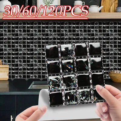 £4.91 • Buy 120Pcs Tile Stickers Kitchen Bathroom Self-adhesive Mosaic Sticker Wall Decor UK