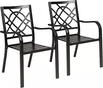 2 Pieces Patio Wrought Iron Chairs Metal Outdoor Dining Chairs Stackable • $114.44