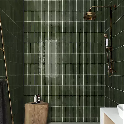 £1.50 • Buy Tile Sample: Zelij Brick Botanical Green Moroccan Wall Tiles 6.5 X 20cm