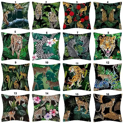 Jungle Leopard And Tiger Cushion Covers Short Plush Pillowcase 45 X 45 Cm • £4.10