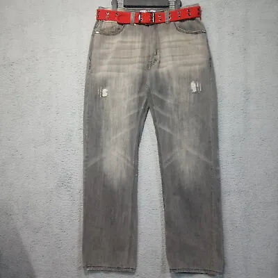Vintage Mens Akademiks Baggy Y2K StreetWear Jeans 34 Black Gray Wash Wide Leg • $37