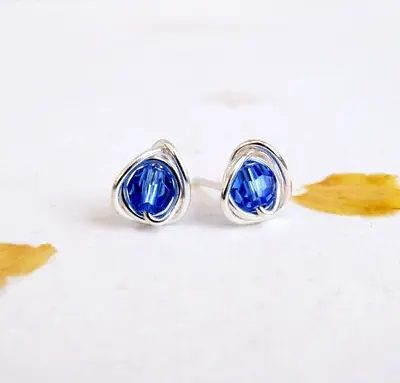 Sapphire Crystal Earrings Silver Handmade September Birthstone Gift Wrapped • $17.31