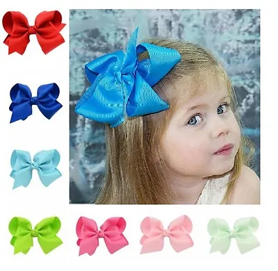 5 Inch Big Bows Boutique Hair Clip Pin Alligator Clips Grosgrain Ribbon Bow Girl • £1.59