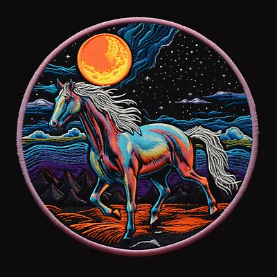 Horse Patch Iron-on Applique Farm Animal Badge Moonlight Mare Pony Mustang • $4.87