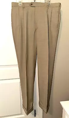 Jos A Bank Men's Tan  Wool Slacks 36x31 Pleated & Cuffed Vtg Signature • $15.99