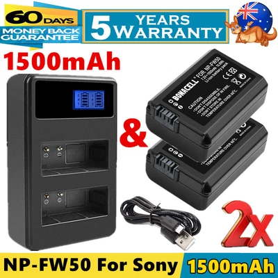 $30.99 • Buy 2x NP-FW50 Battery + USB Dual Charger For Sony A3000 A6300 A5000 A6000 NEX-7 AU