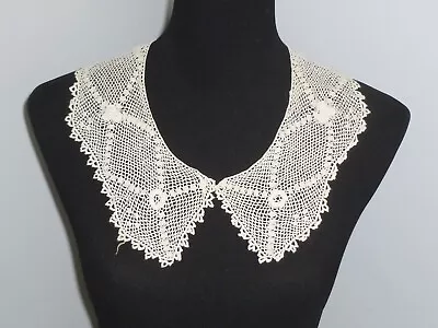 Antique Lace Collar Dimensional Vintage Irish Crochet Bertha Collar Dress Front • $36