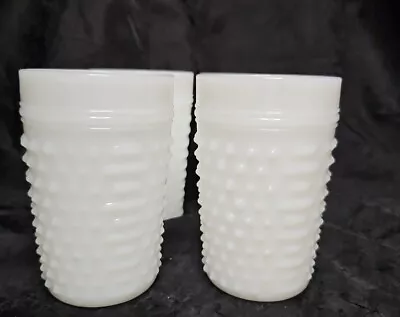 Set Of 4 Vintage Anchor Hocking Hobnail Milk Glasses 4.5  Tumblers/Water Glasses • $28