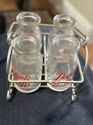 Vintage 4 Miniature Pure Milk Glass Bottles With Wire Carrier 2” • $12.50