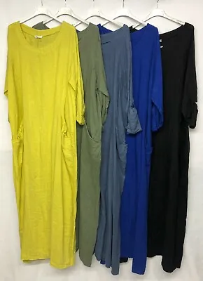  Women Maxi Abaya Dress Casual High Quality Plain Long Linen Muslim Multi Colour • £28.99