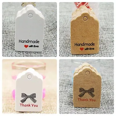 £1.80 • Buy Kraft Paper HANDMADE WITH LOVE, THANK YOU Gift Tags Labels Scallop Shape 3x2cm